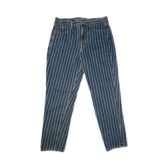 American Eagle Outfitters AEO Striped Denim Mom Tapered Leg Ankle Jeans 8 Reg 26 - Picture 2 of 9